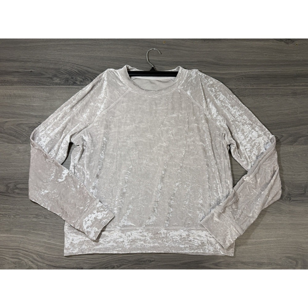 Lululemon Warm Down Crew Crushed Velvet Chrome Silver Long Sleeve Crewneck M?
